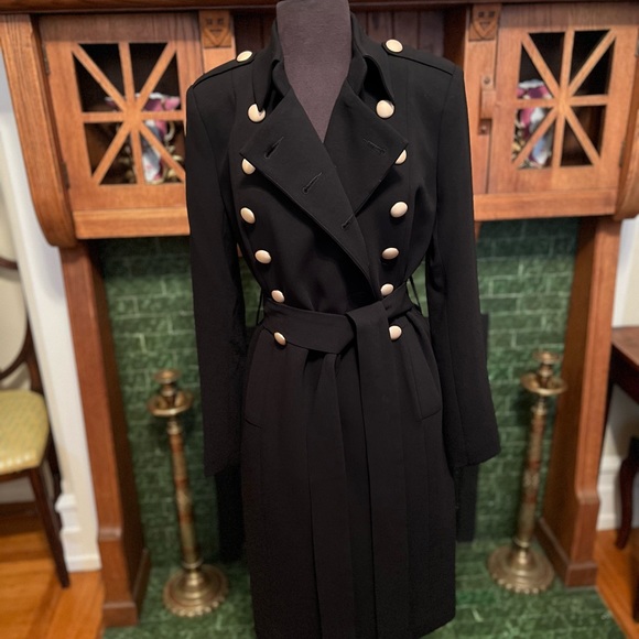Misha CollectionMilitary Style Black Belted Coat with Gold Buttons-6 - Picture 2 of 9